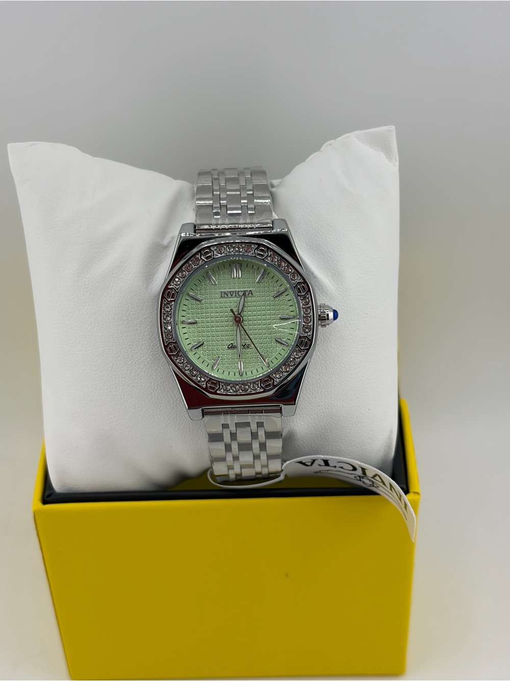Invicta Silver Bracelet Watch with Mint Green Dial and Crystal Bezel (69374)